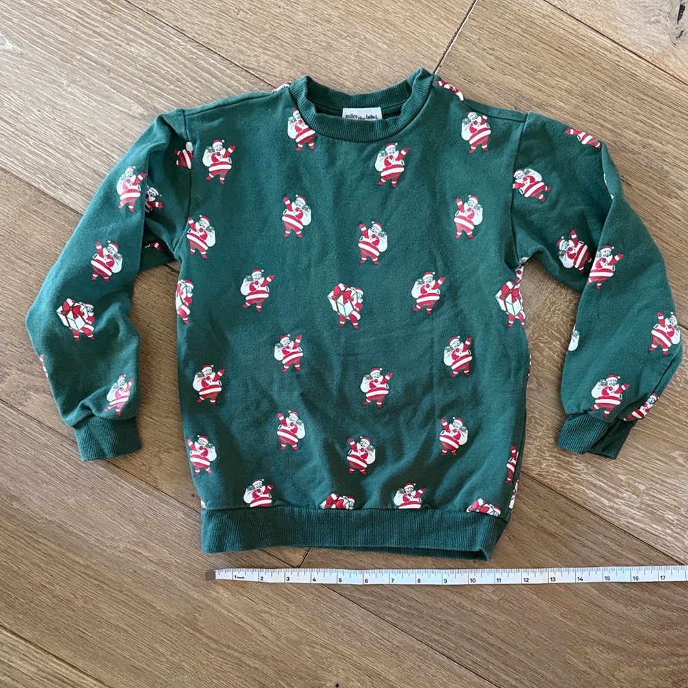 Miles the Label | Green Santa Print Sweatshirt | Sz 5Y